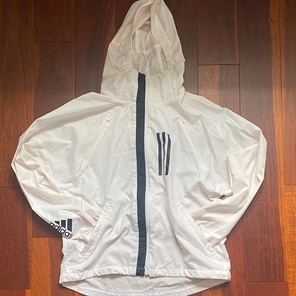 Adidas Hooded windbreaker White Jacket with Black Accents